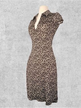 Banana Republic Black & Cream Leaf-Print Collared Midi Dress